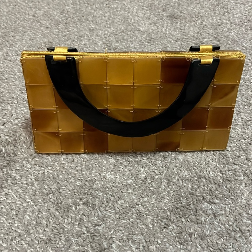 Madbags yellow tiles handbag with black handles in acrylic